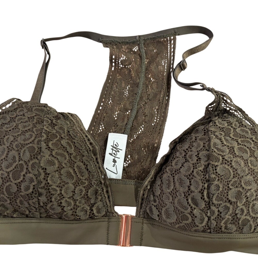 Luvette Olive Green Lace Racerback Bralette | Size Medium